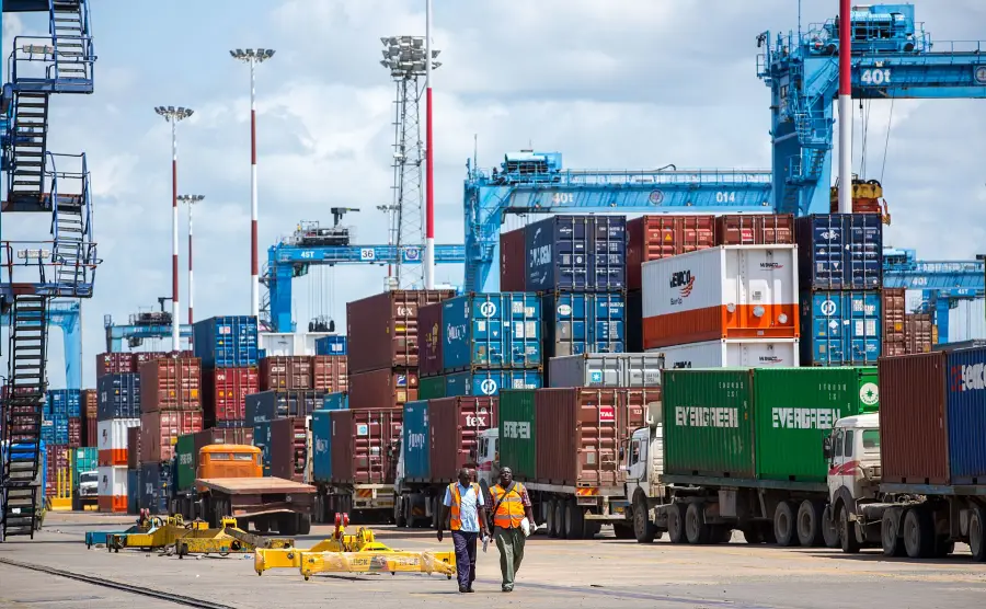 Containers and cranes at the port of Mombasa